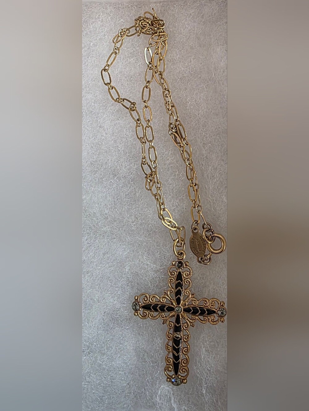 Catherine Popesco Gold Plated Black Enamel Cross Pendant Necklace
